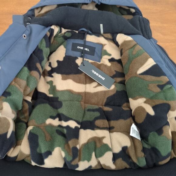Diesel Little Boys camo fleece lined hooded Bomber Parka jacket NEW with Tags 2T - Picture 3 of 10